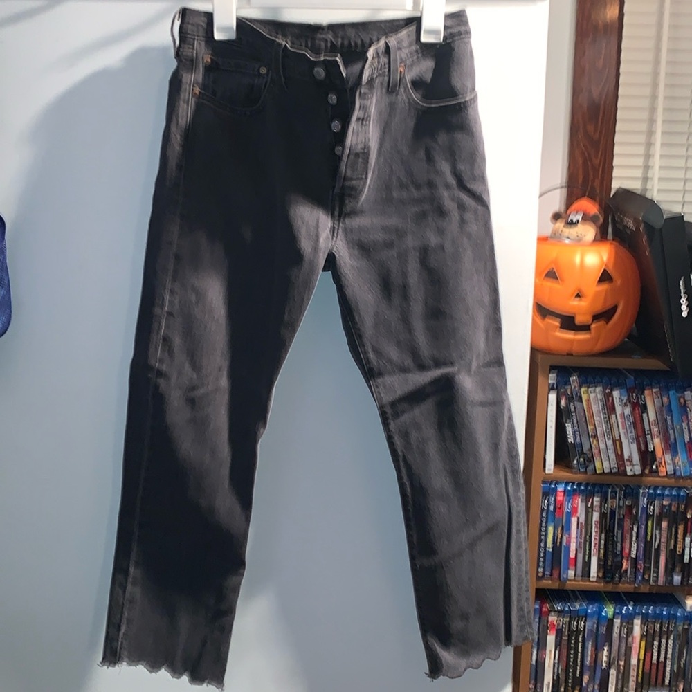 Levi's Black Straight Leg Jeans - Raw Hem